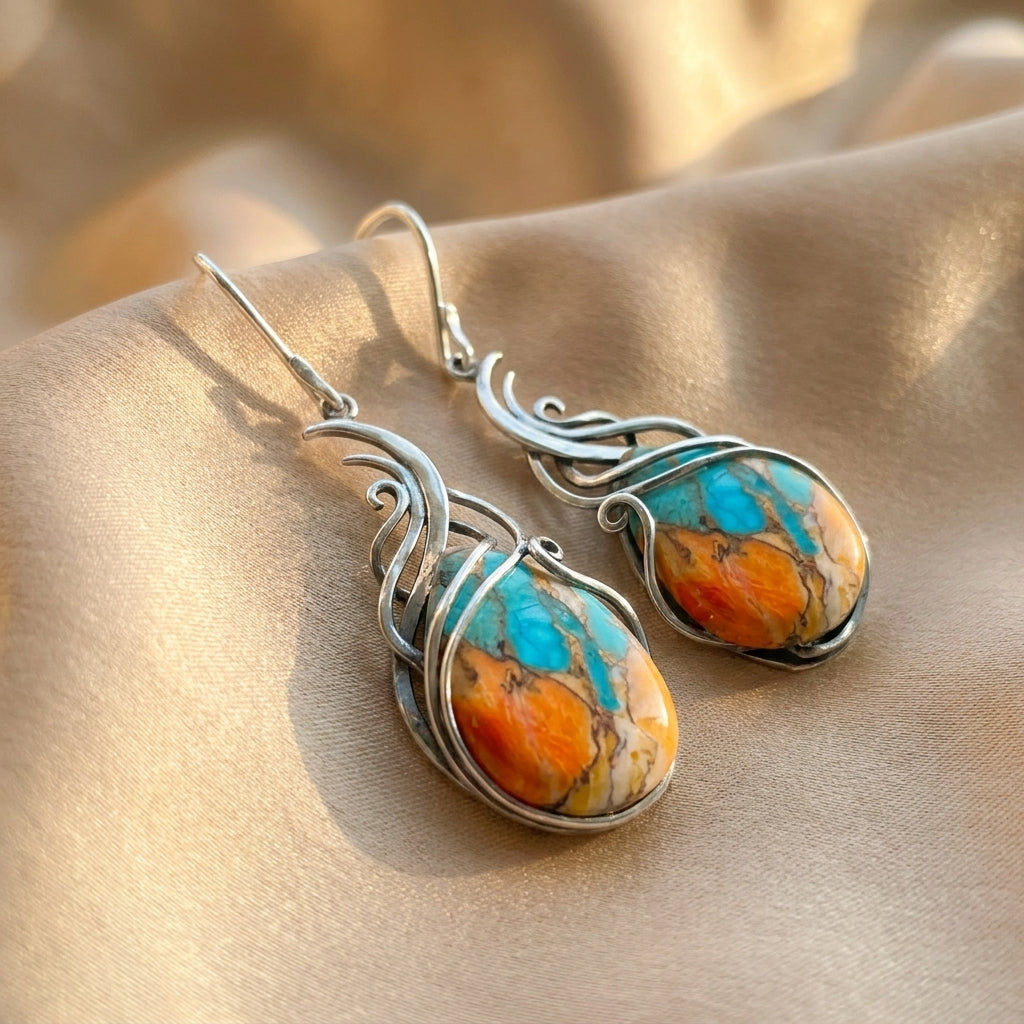 Silver Drop Earrings Órla with Turquoise