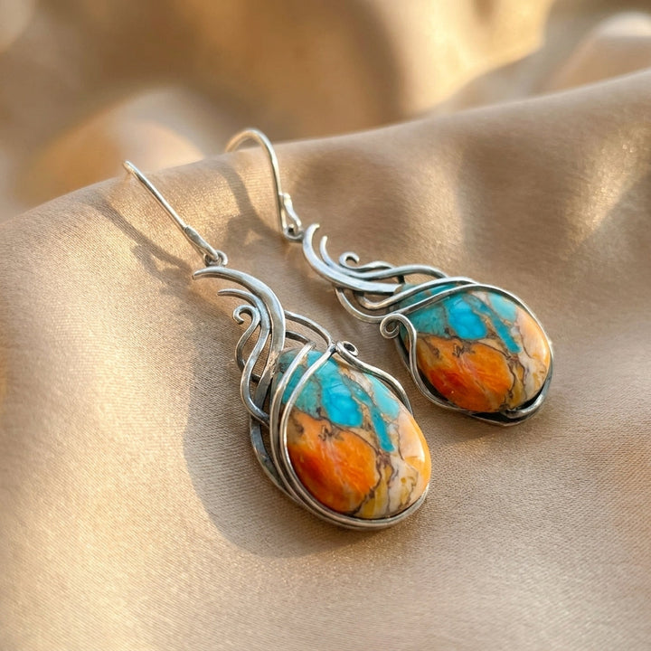 Silver Drop Earrings Órla with Turquoise