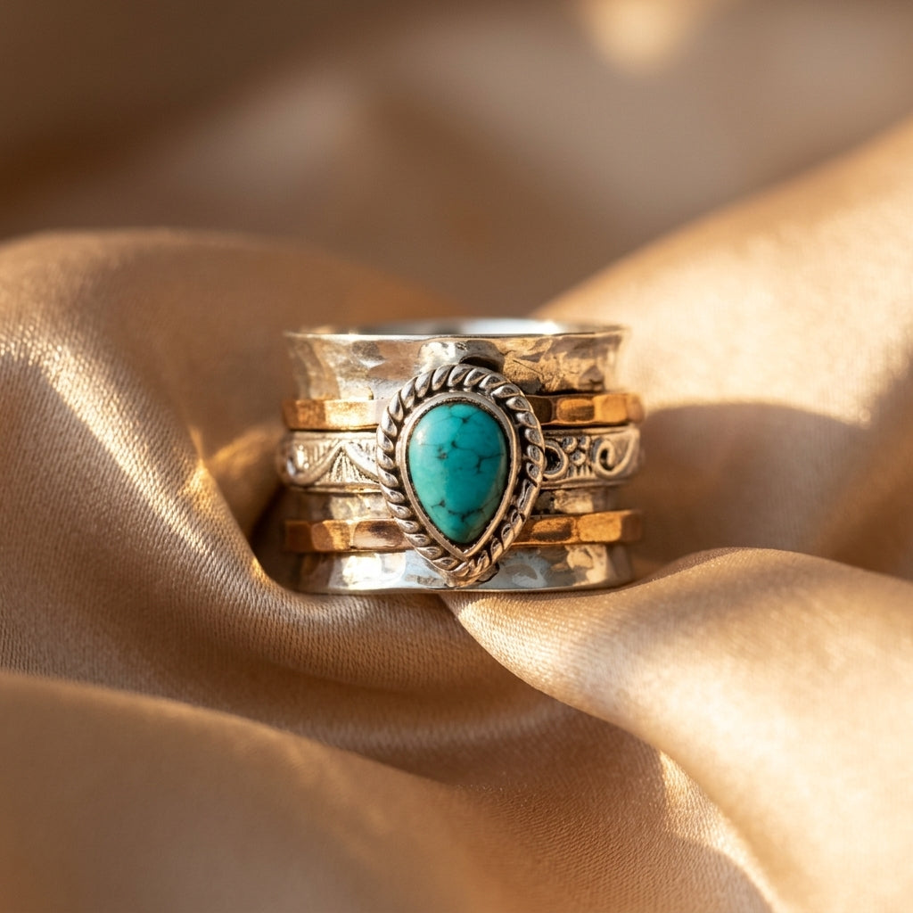 Gold & Silver Ring Set Kinsale with Turquoise