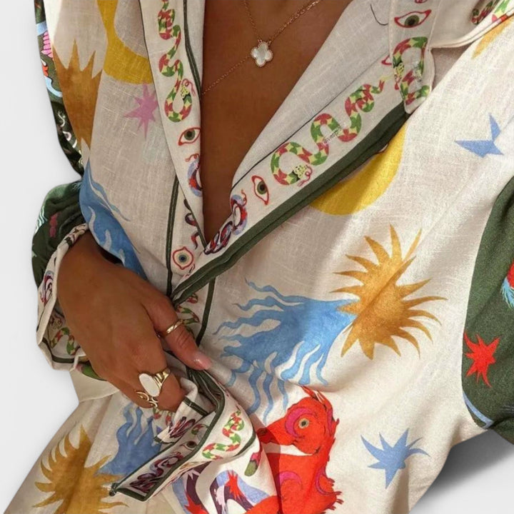 Stella - Cremefarbenes Set mit buntem Print