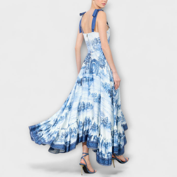 Lucia - Blau-weisses Maxikleid mit Tie-Dye