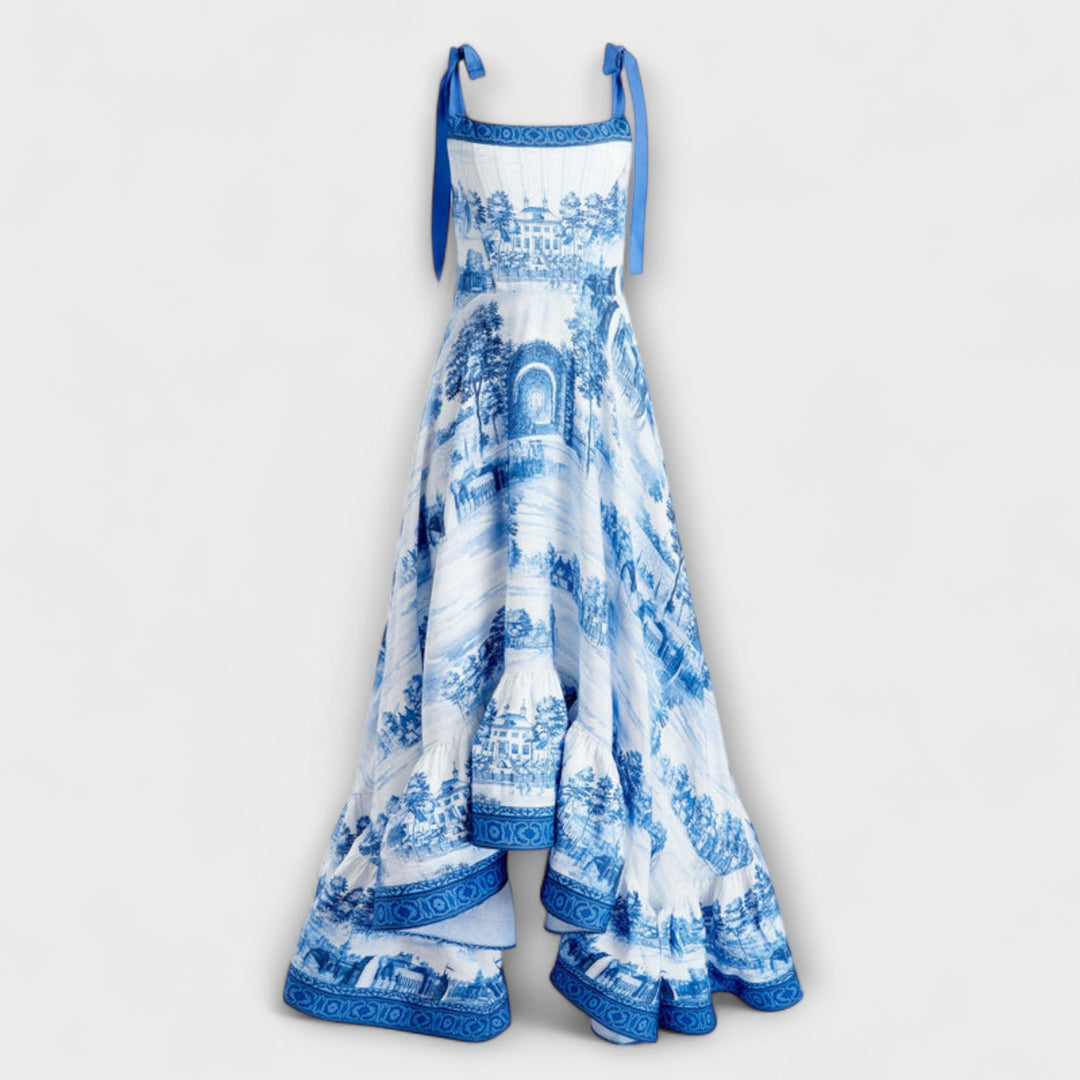 Lucia - Blau-weisses Maxikleid mit Tie-Dye