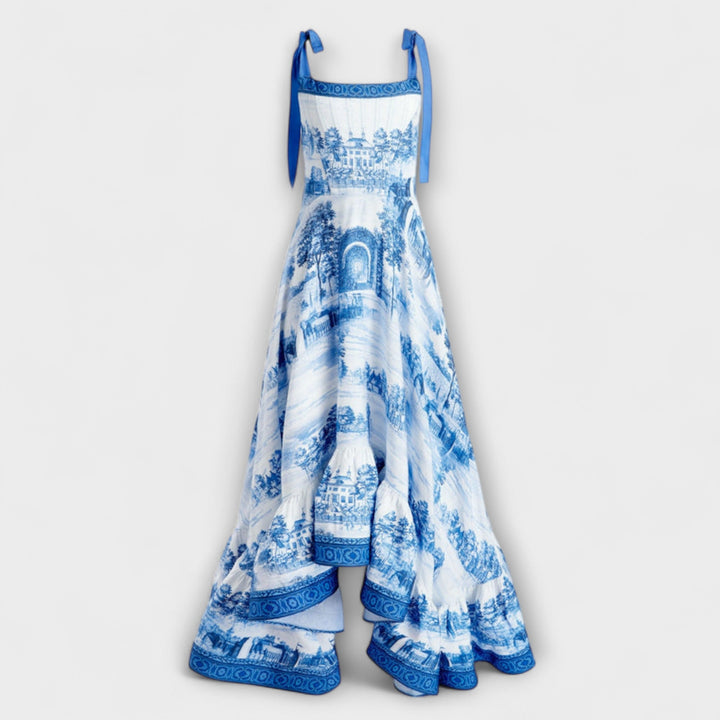 Lucia - Blau-weisses Maxikleid mit Tie-Dye