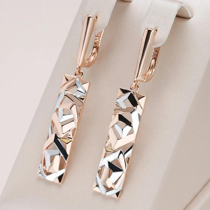 Rose Gold & Silver Drop Earrings with Textured Bar