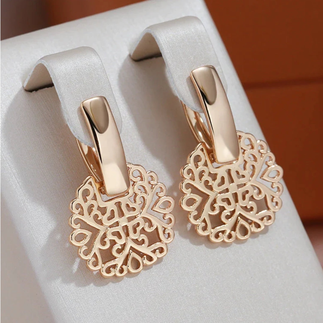 Rose Gold Drop Earrings Laoise with Mandala Design