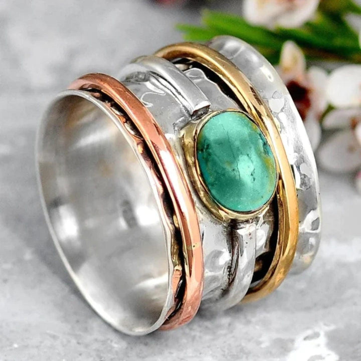 Silver & Gold Spinner Ring Bríd with Turquoise