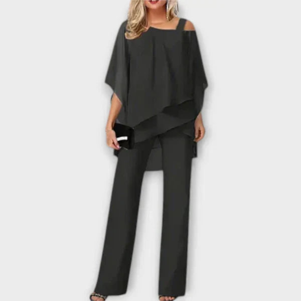 Schwarzes Chiffon-Abend-Set