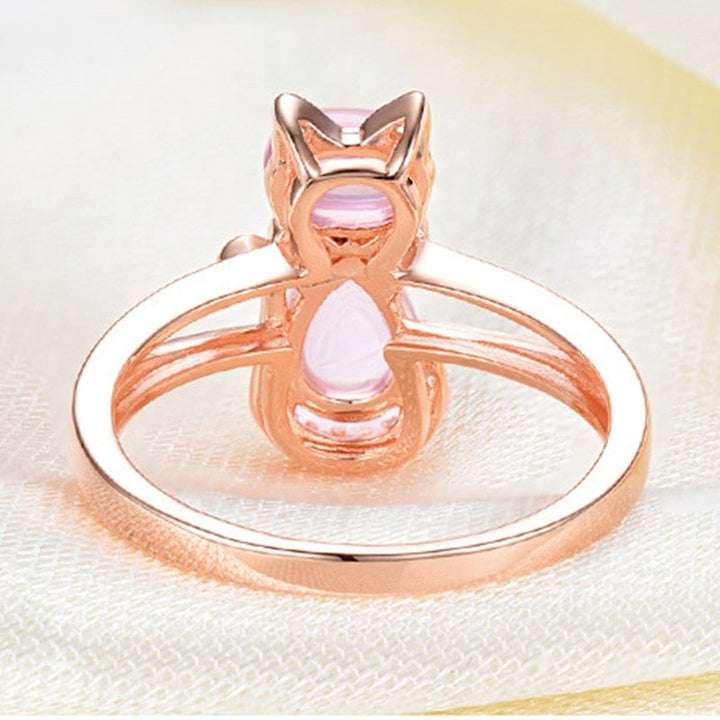 Rose Gold Ring Muirne with Pink Cat Motif