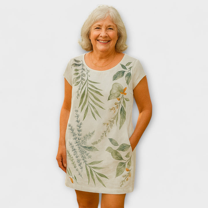 Willow - Graublaues Sommerkleid mit Blättermuster