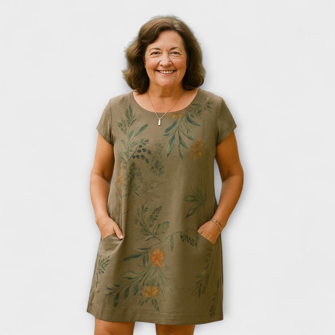 Willow - Graublaues Sommerkleid mit Blättermuster