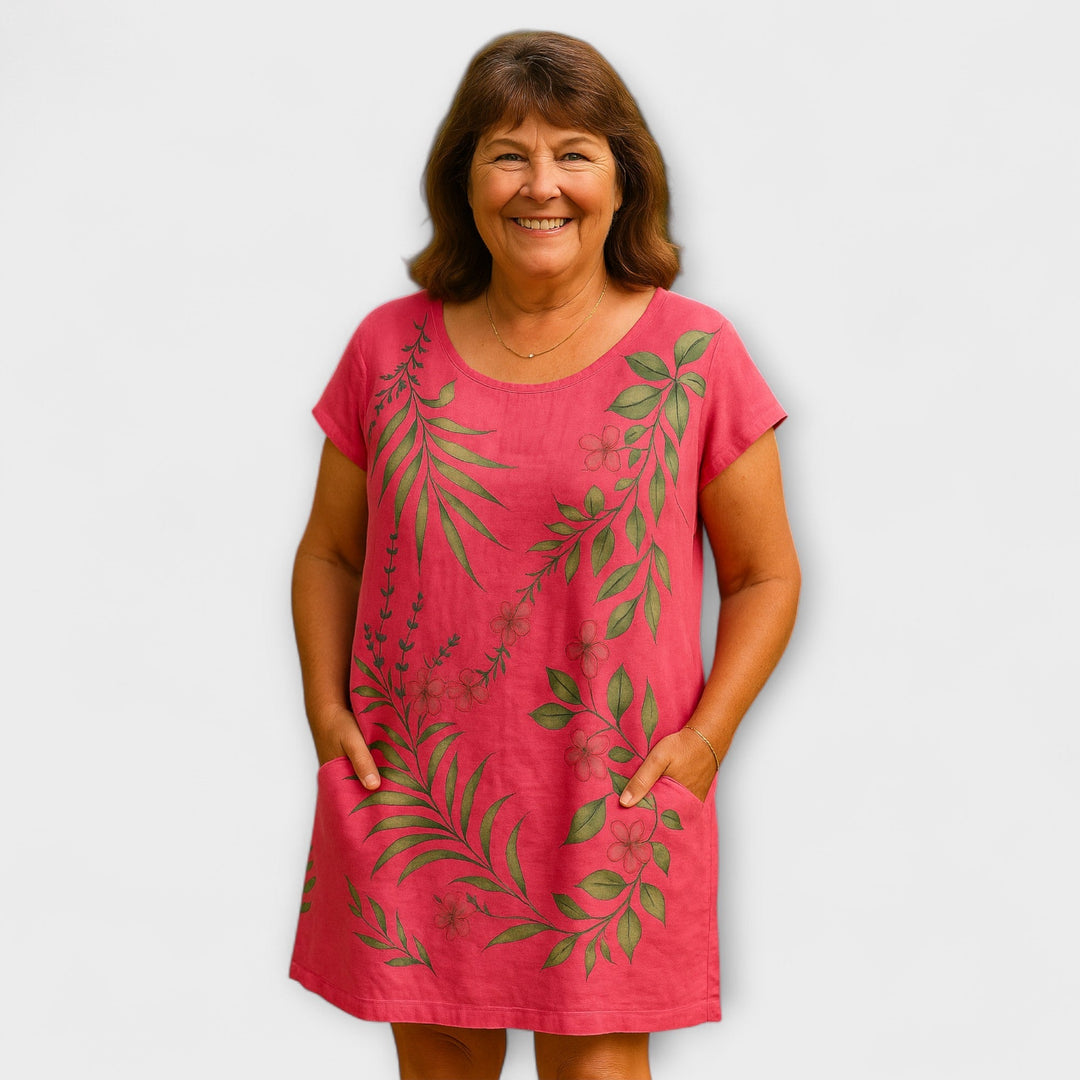Willow - Graublaues Sommerkleid mit Blättermuster