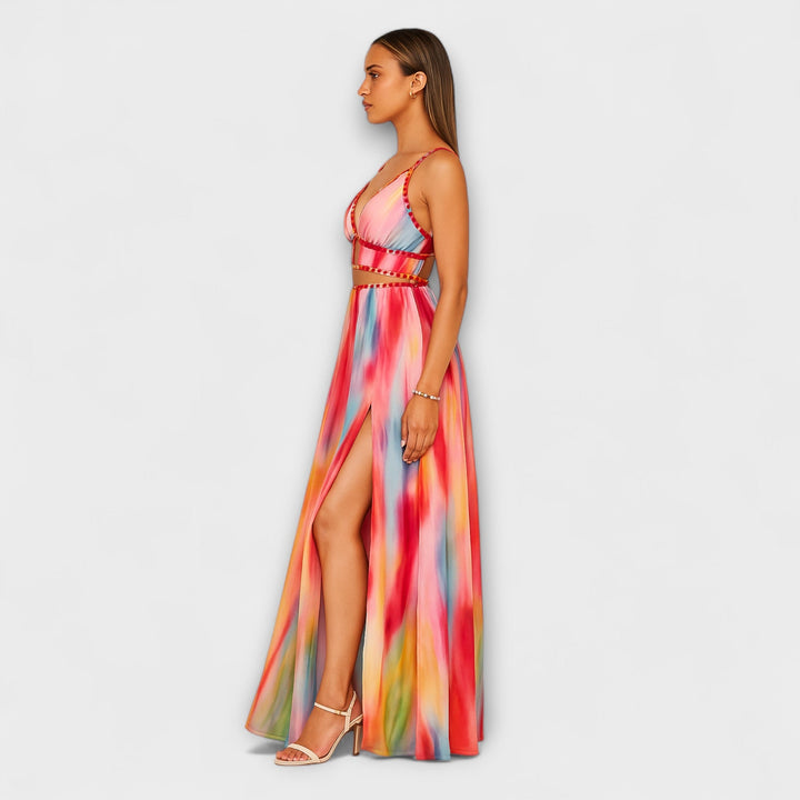 Freya - Buntes Maxikleid mit Aquarellmuster