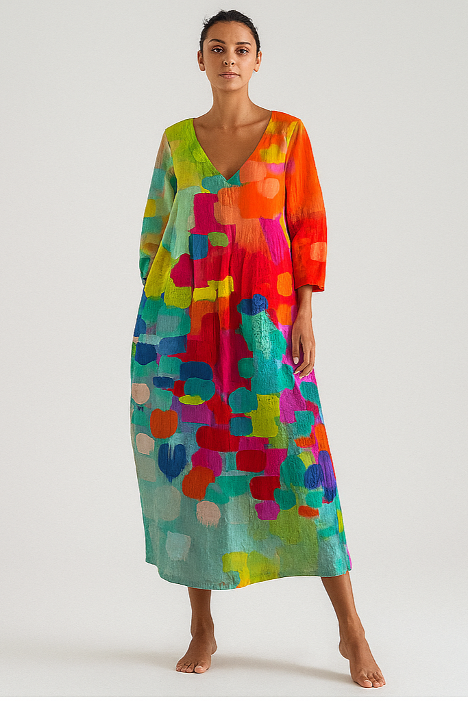 Ana - Buntes fliessendes Kleid mit Aquarellmuster