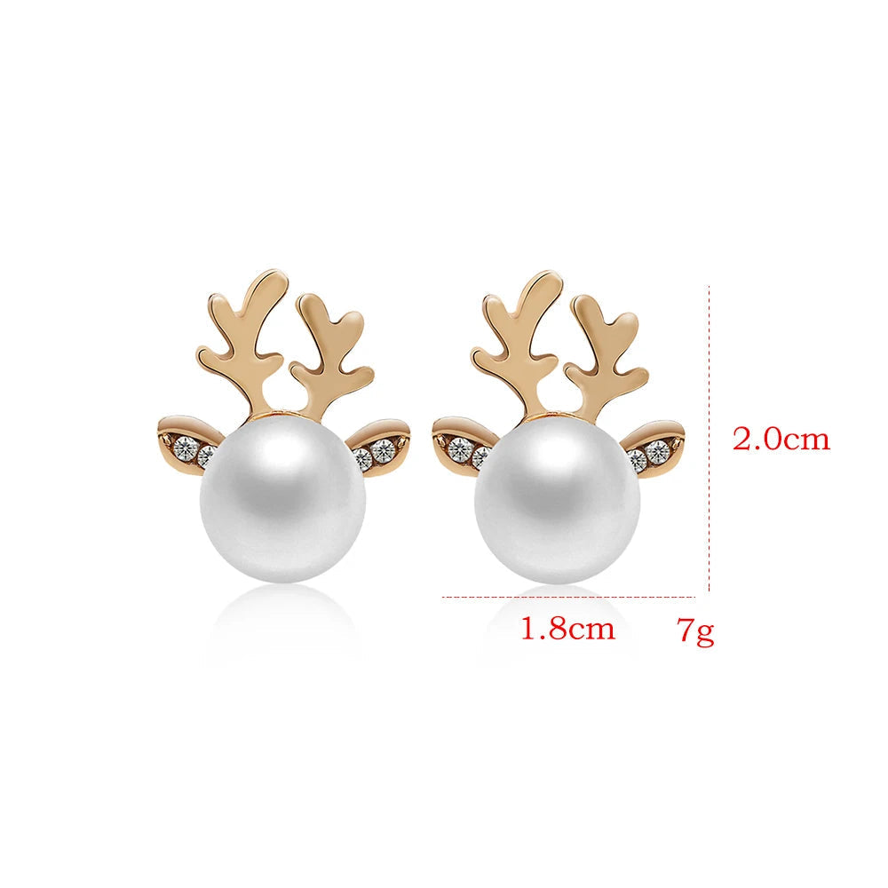 Gold Stud Earrings Neasa with Pearl Reindeer