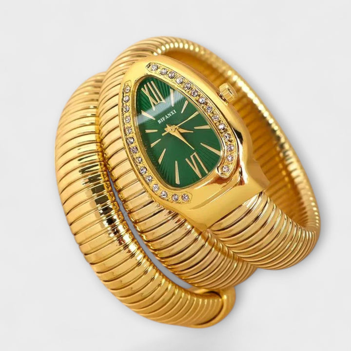 Gold Snake Watch Áine with Crystal Bezel