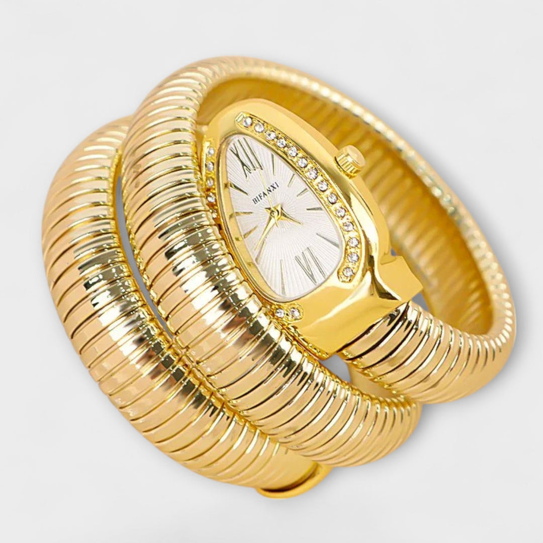 Gold Snake Watch Áine with Crystal Bezel