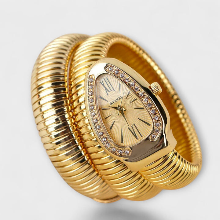 Gold Snake Watch Áine with Crystal Bezel