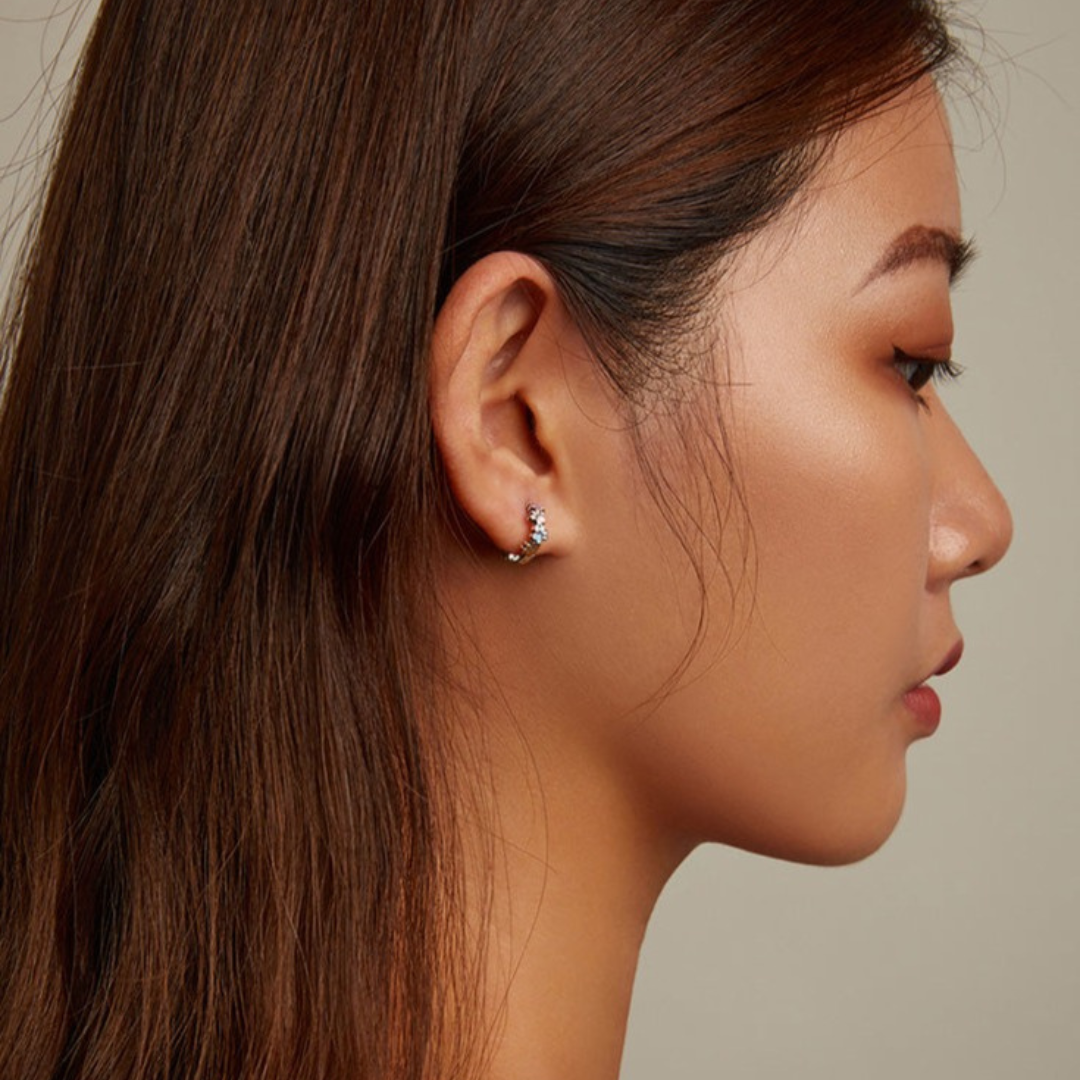 Silver Huggie Earrings Emer with Paw Prints