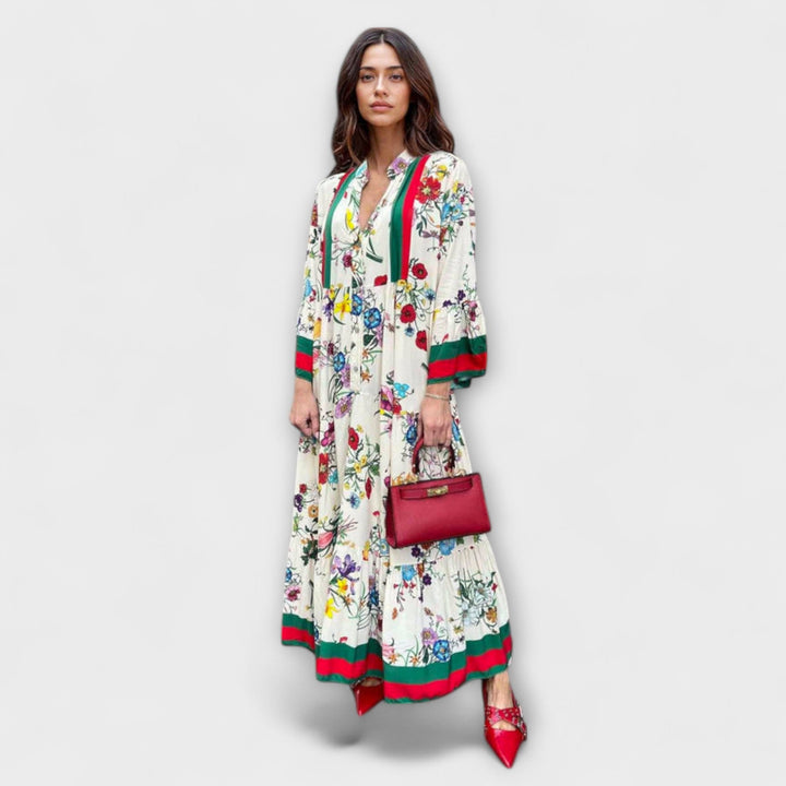 Oriana - Weisses Maxikleid mit floralem Druck