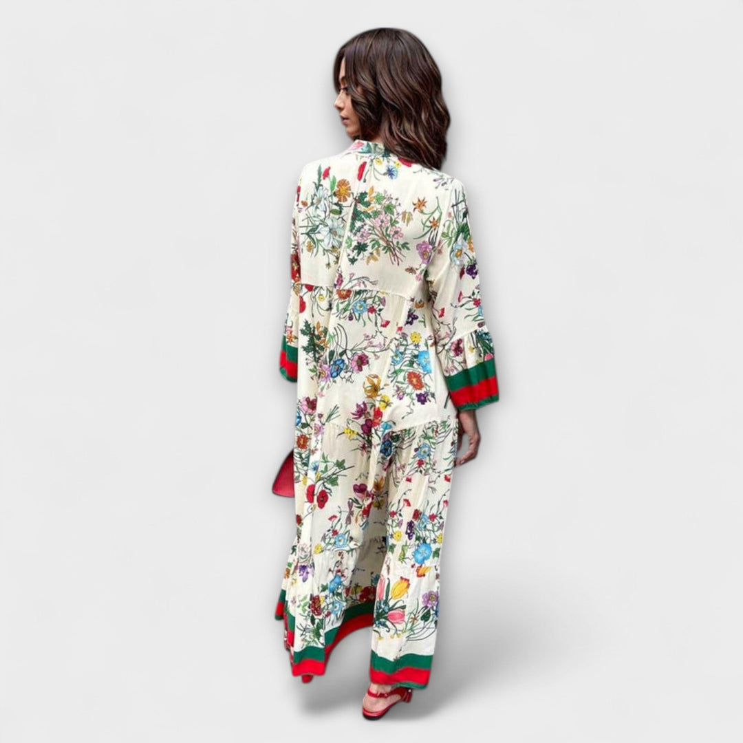 Oriana - Weisses Maxikleid mit floralem Druck