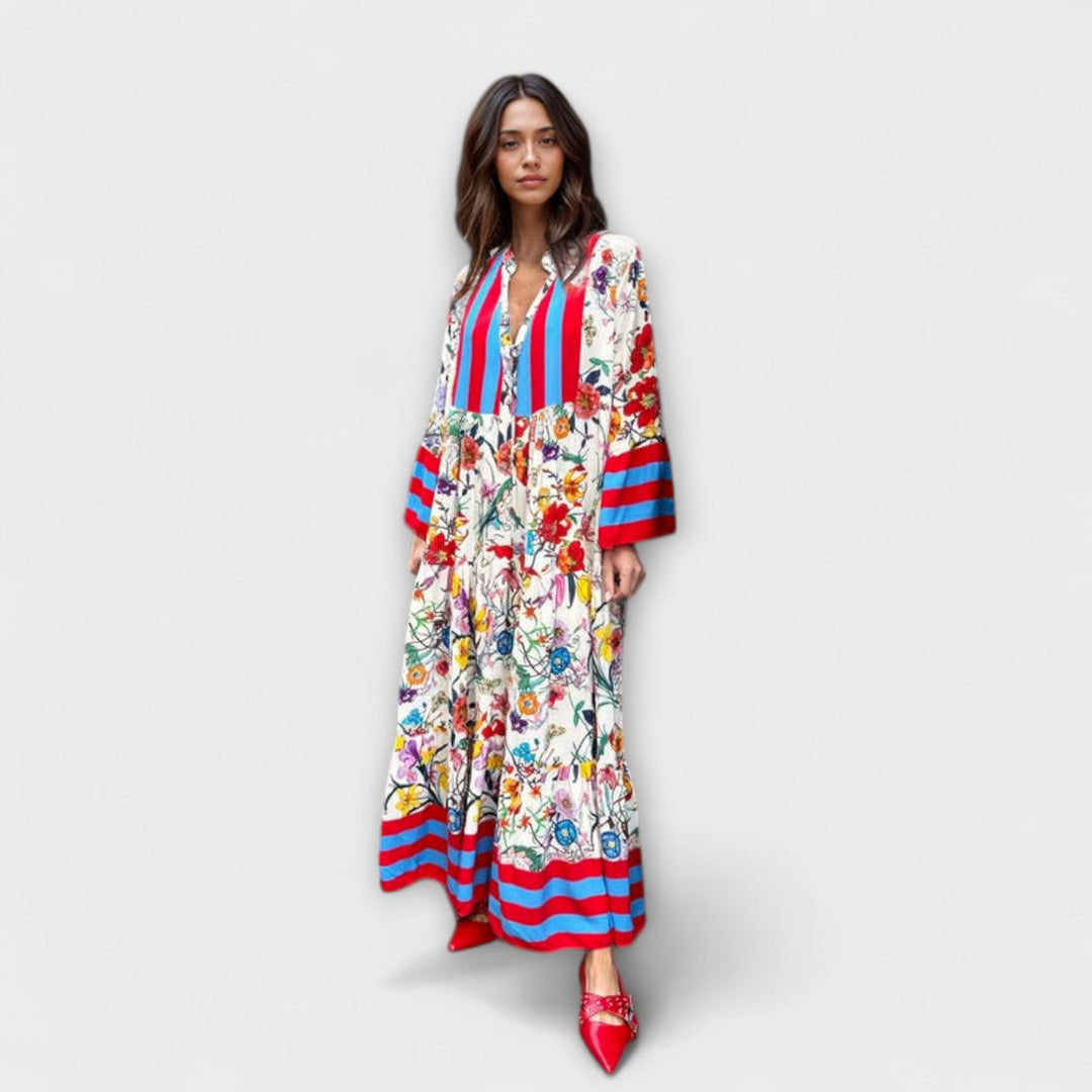 Oriana - Weisses Maxikleid mit floralem Druck
