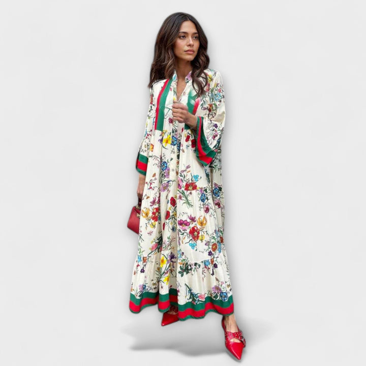 Oriana - Weisses Maxikleid mit floralem Druck