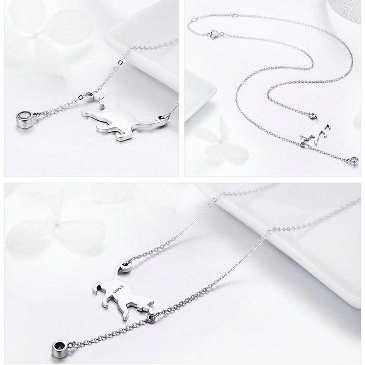 Silver Necklace Ciara with Cat Motif