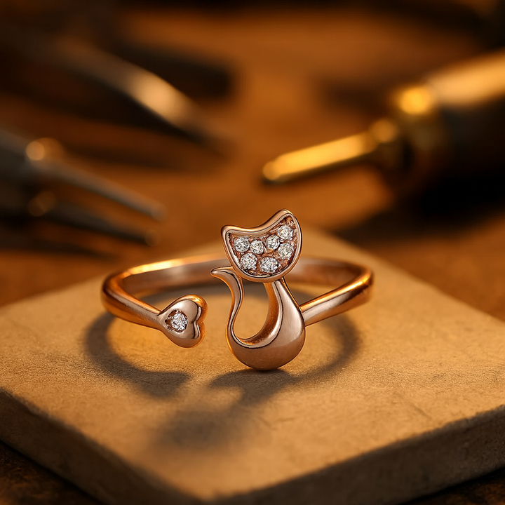 Silver Cat Open Ring Íde with Zirconia