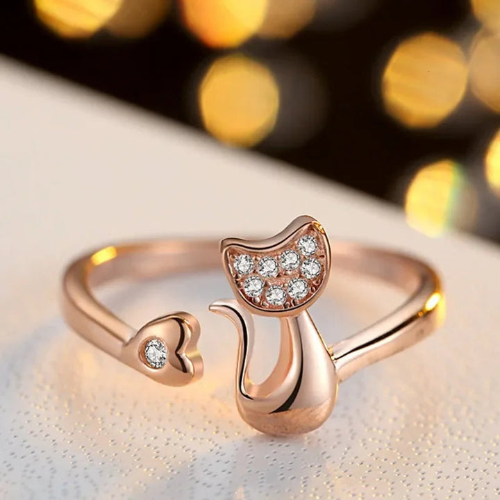 Silver Cat Open Ring Íde with Zirconia