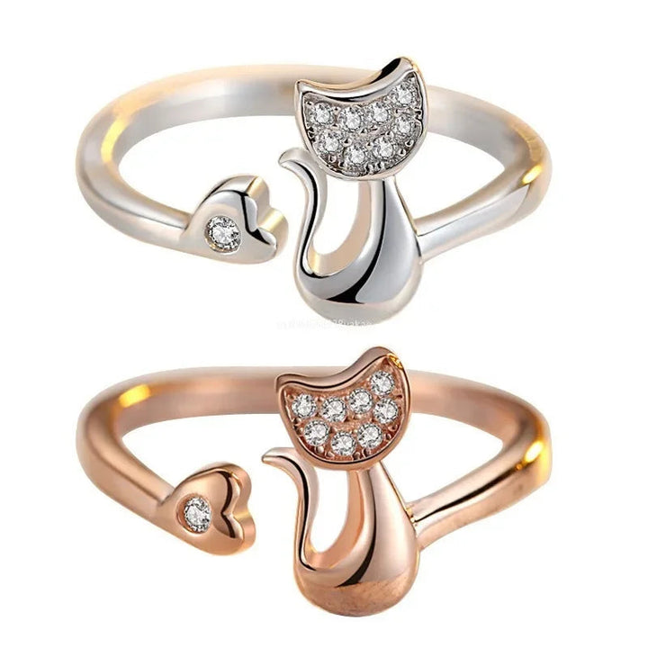 Silver Cat Open Ring Íde with Zirconia