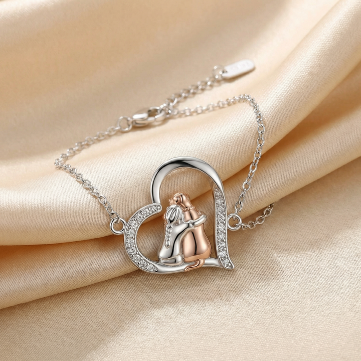 Silver & Rose Gold Necklace with Girl and Dog Motif