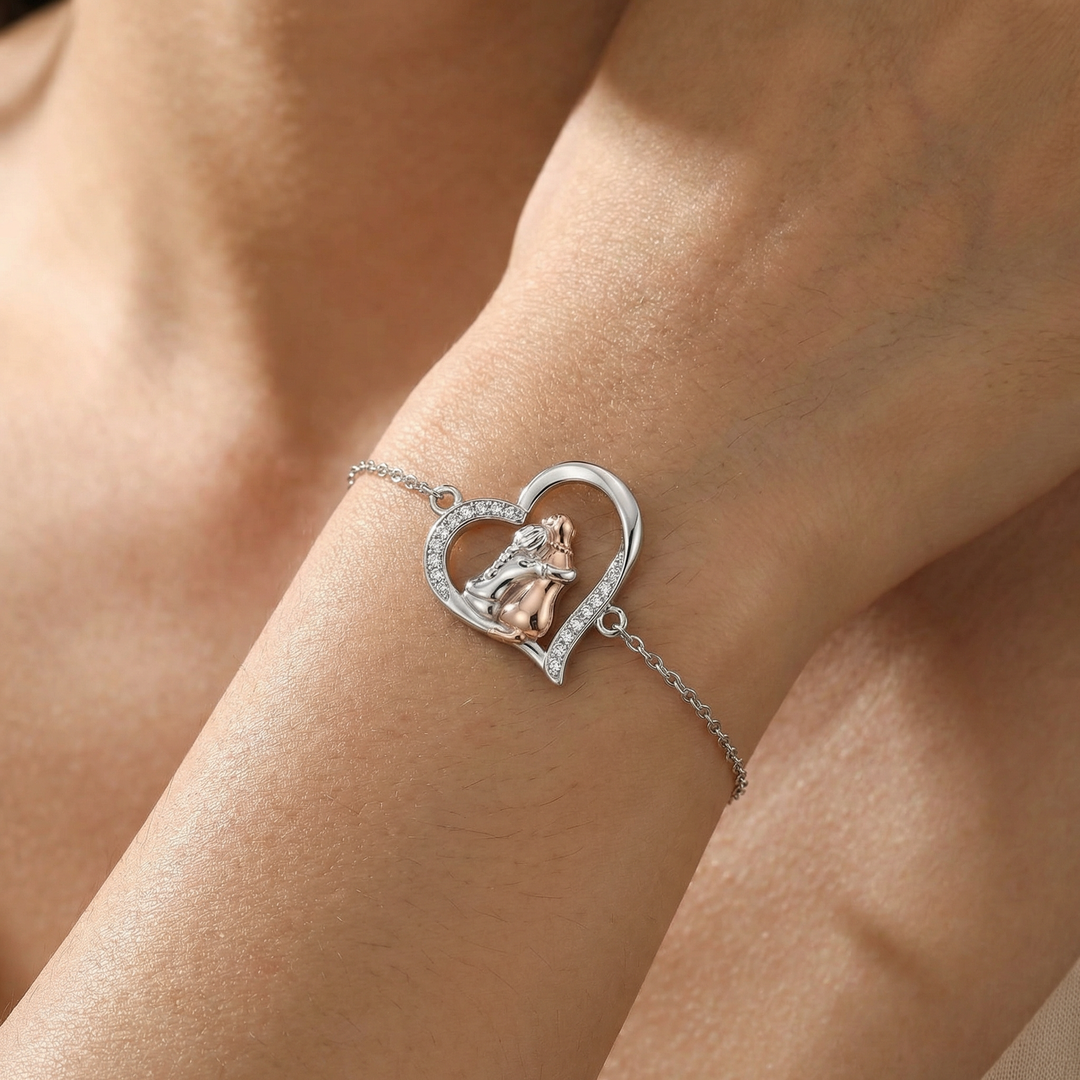 Silver & Rose Gold Necklace with Girl and Dog Motif