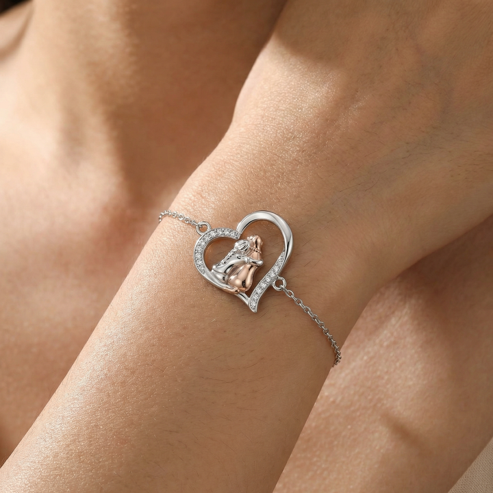 Silver & Rose Gold Necklace with Girl and Dog Motif