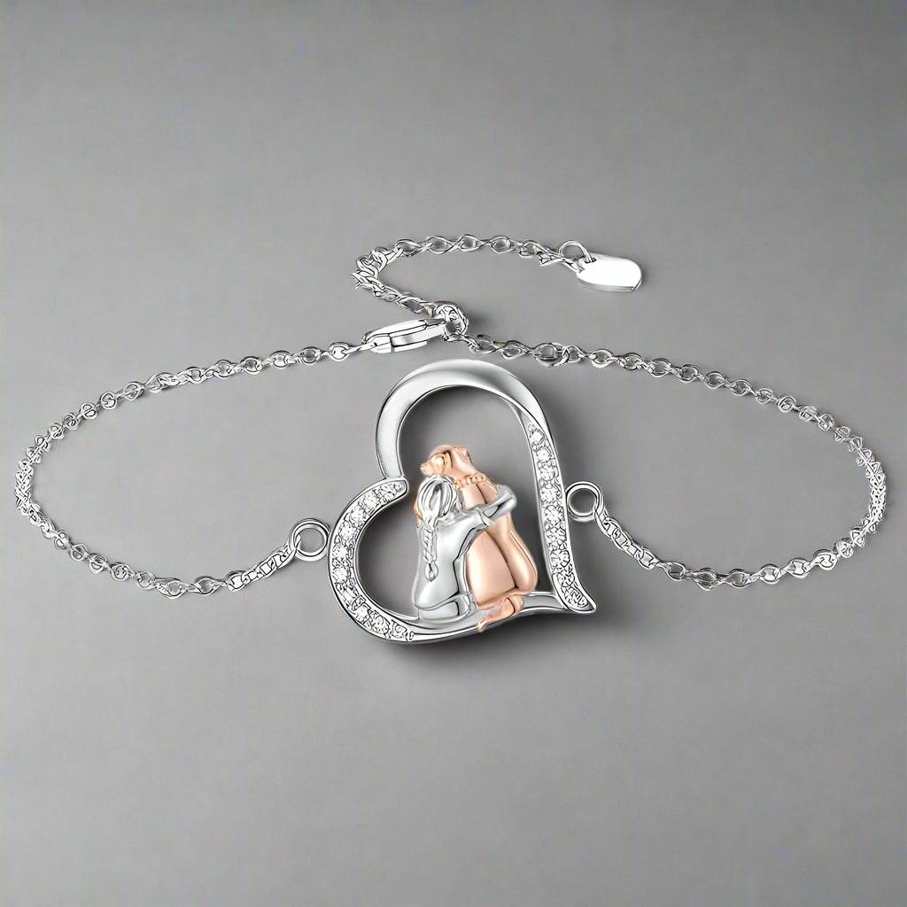 Silver & Rose Gold Necklace with Girl and Dog Motif