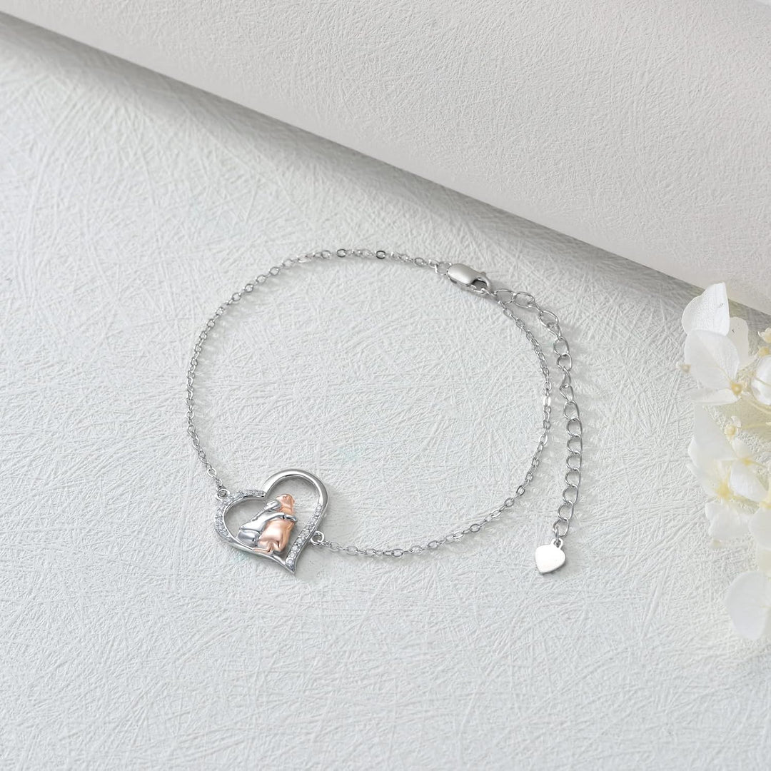 Silver & Rose Gold Necklace with Girl and Dog Motif