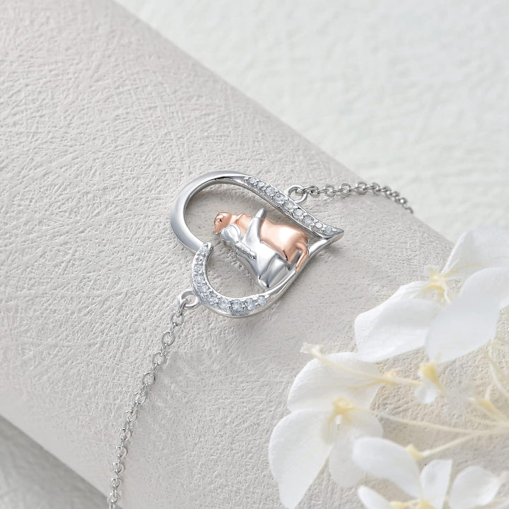 Silver & Rose Gold Necklace with Girl and Dog Motif