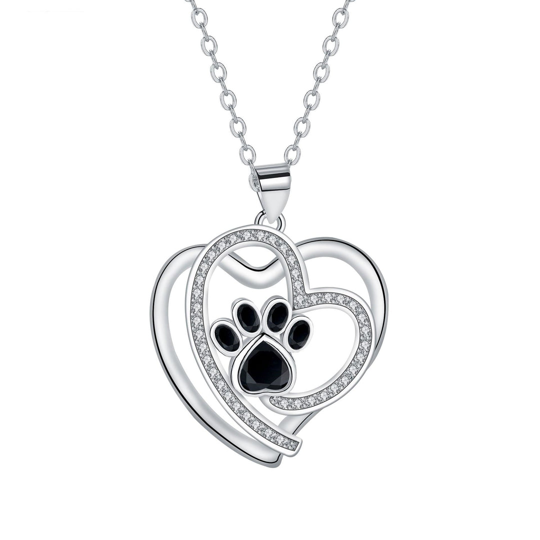 Silver Necklace Caitlín with Paw Print and Heart