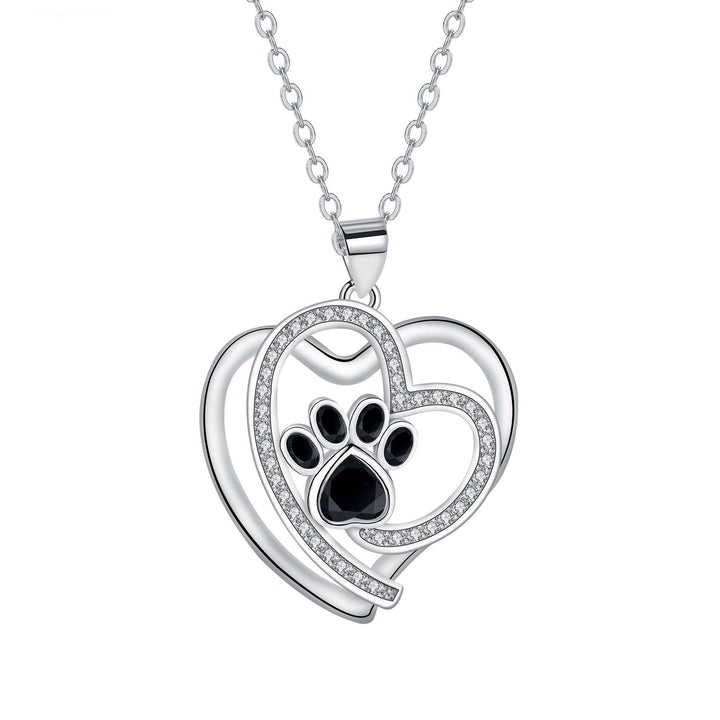 Silver Necklace Caitlín with Paw Print and Heart