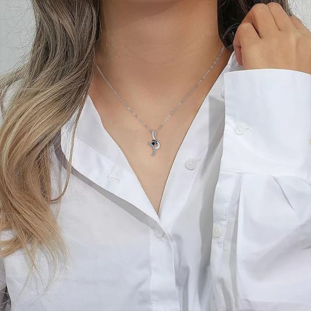 Silver Necklace Ciara with Paw Print