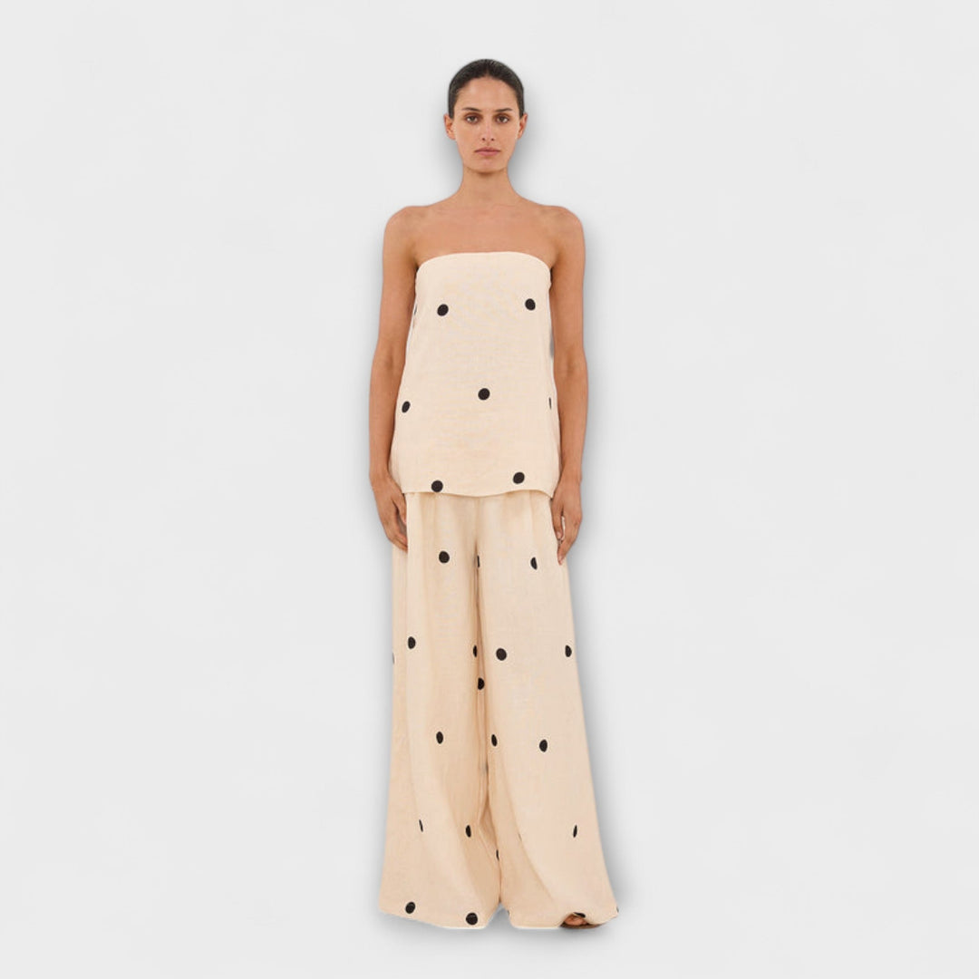 Georgia - Beiger Polka-Dot-Jumpsuit