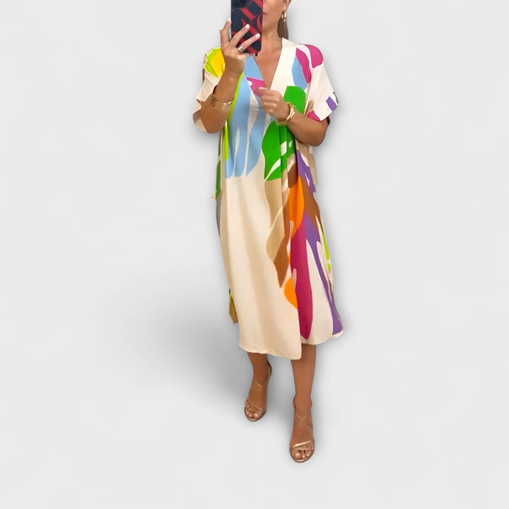 Roos - Lässiges Kleid mit buntem Blätterdruck