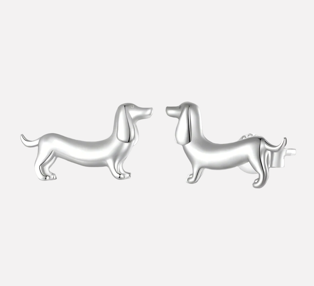 Silver Stud Earrings Bláthnaid with Dachshund