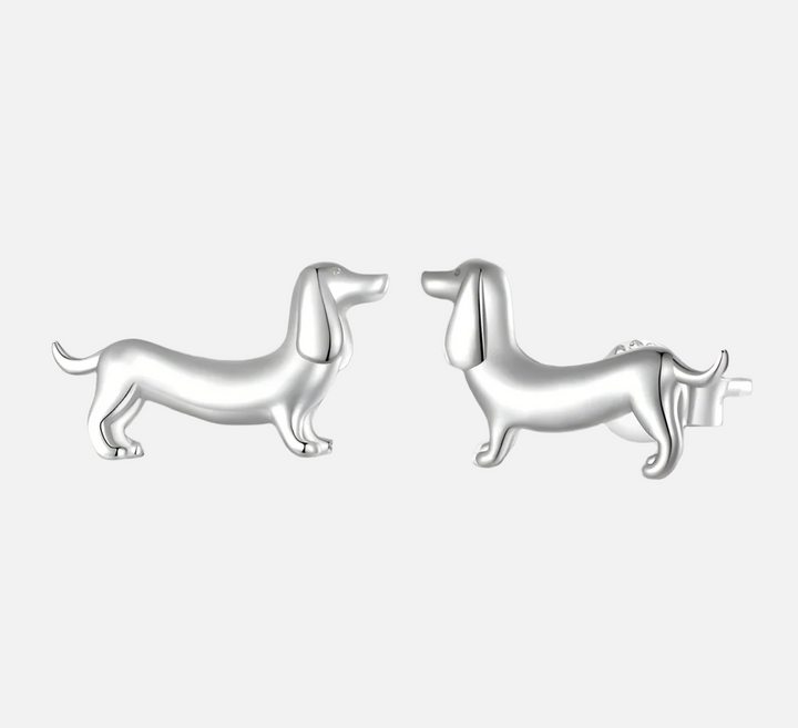 Silver Stud Earrings Bláthnaid with Dachshund