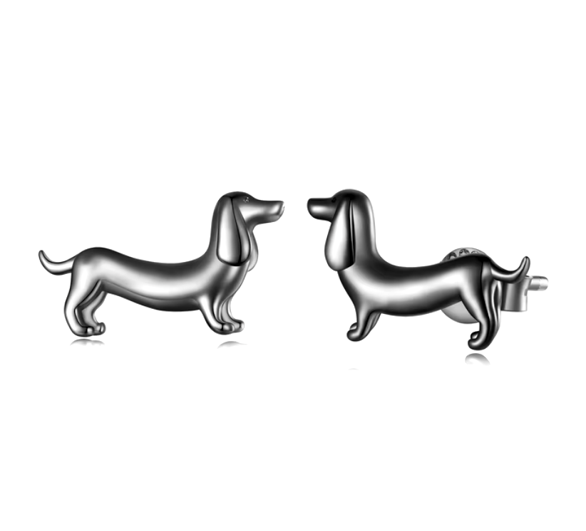 Silver Stud Earrings Bláthnaid with Dachshund