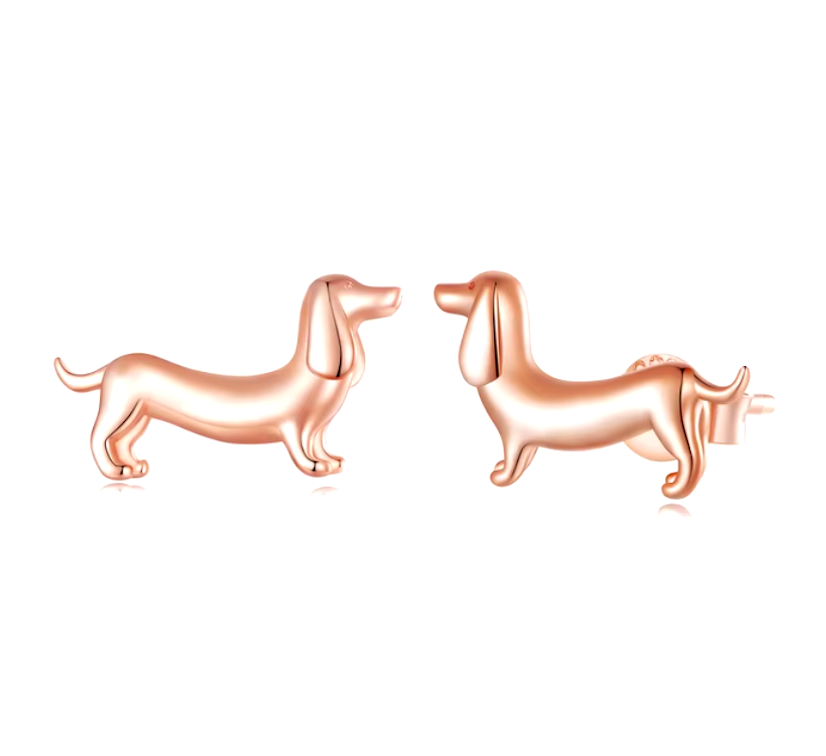 Silver Stud Earrings Bláthnaid with Dachshund