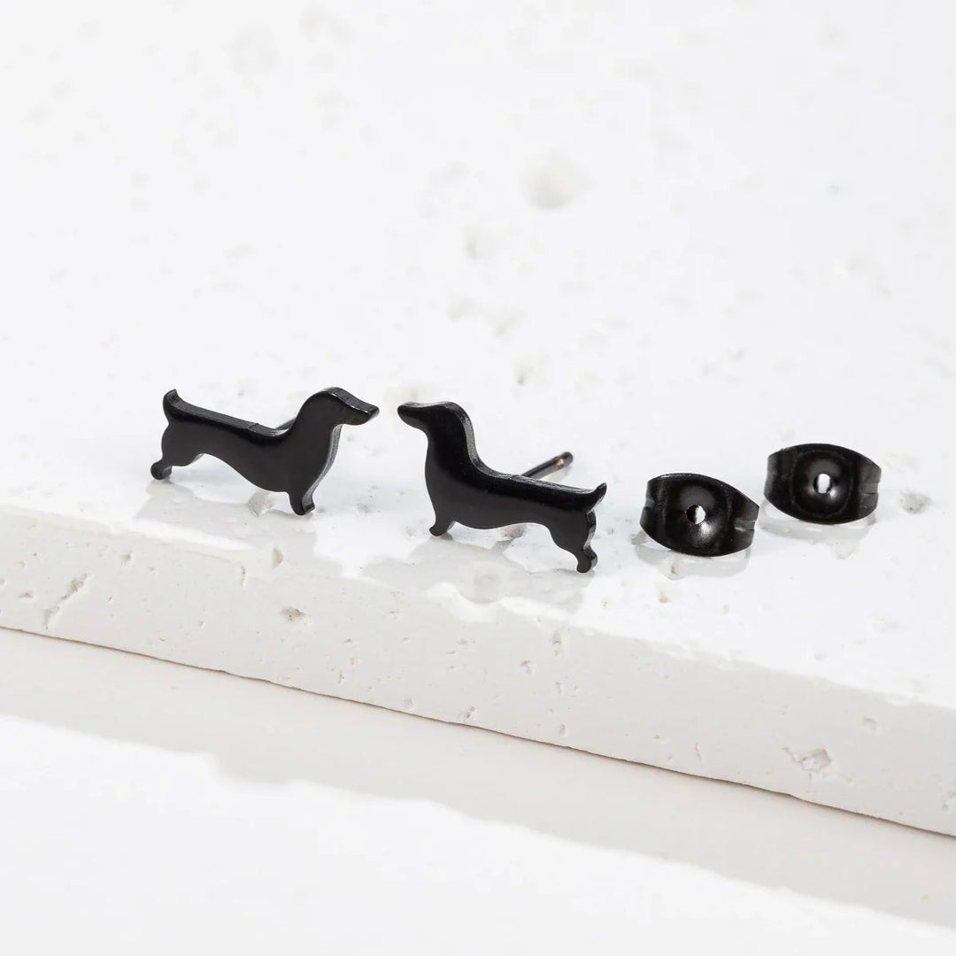 Silver Stud Earrings Muirne with Dachshund Motif