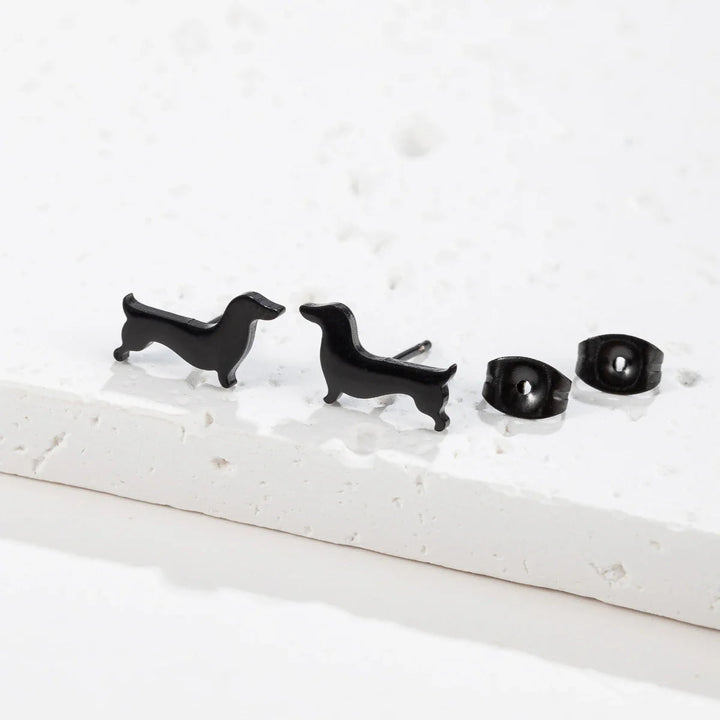 Silver Stud Earrings Muirne with Dachshund Motif