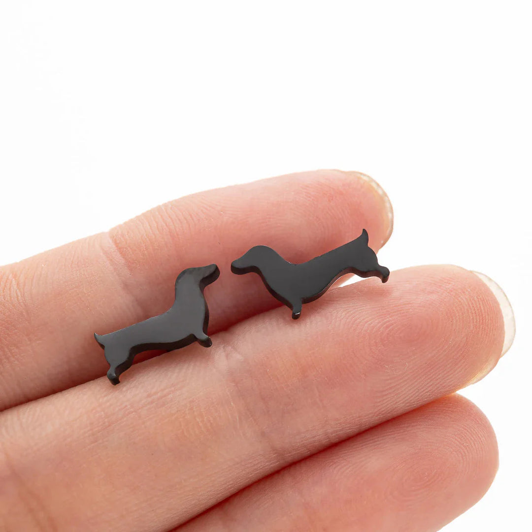 Silver Stud Earrings Muirne with Dachshund Motif