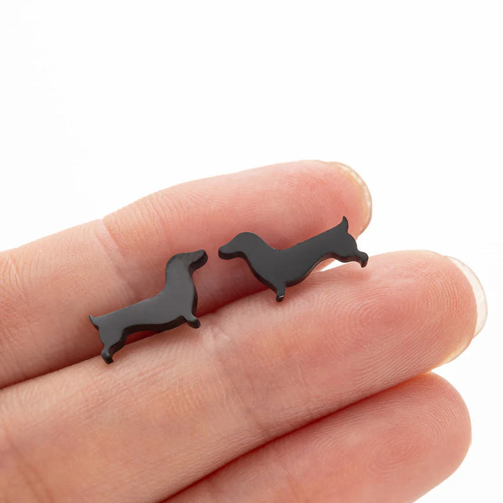 Silver Stud Earrings Muirne with Dachshund Motif