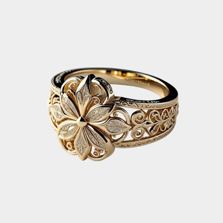 Gold Flower Ring Aisling with Filigree Petals